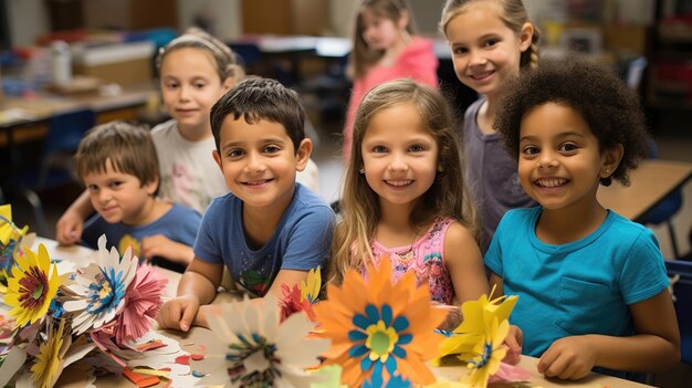 Groep shildren in kunst- en ambachtslessen