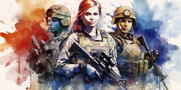 groep soldaten in het midden met een vrouwelijke soldaat die de rol van vrouwen in de oorlog in Oekraïne laat zien
