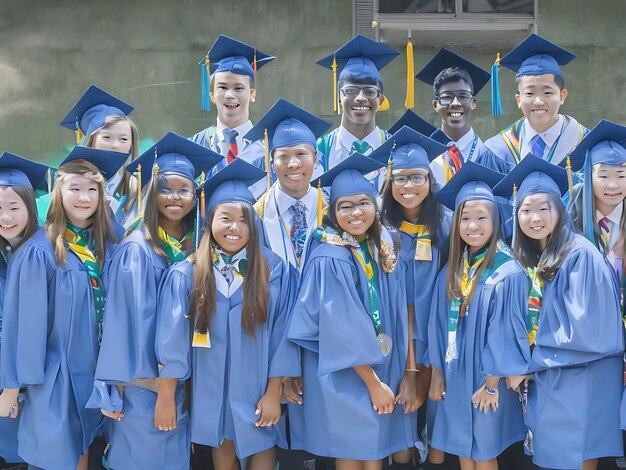 Groep studenten die hun afstuderen vieren