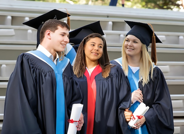 Groep studenten die hun afstuderen vieren