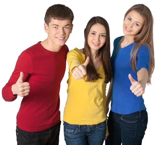 Groep studenten met boeken geïsoleerd op een witte achtergrond