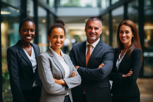 Groep succesvolle multi-etnische zakelijke professionals die vol vertrouwen glimlachen