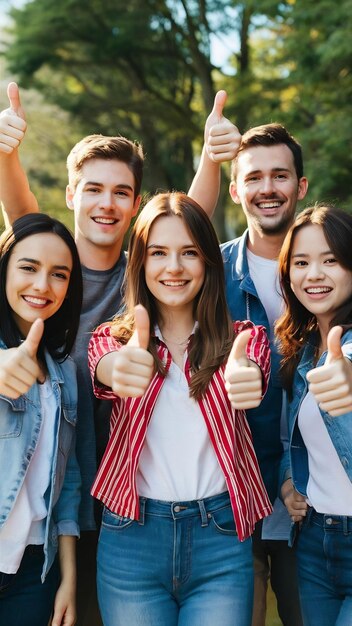 Groep tevreden studenten die hun duim omhoog tonen