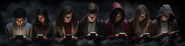 groep tieners die naar smartphones kijken Generatieve AI