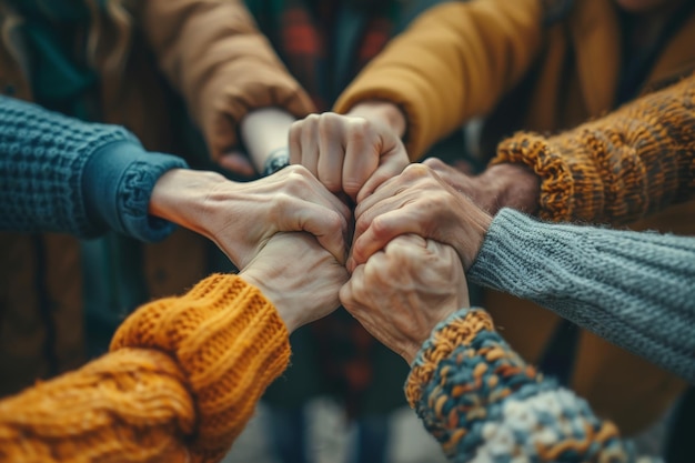 Foto groep van armen en handen in een cirkel van multi-etnische diverse mensen eenheidsconcept geen ruimte voor racisme