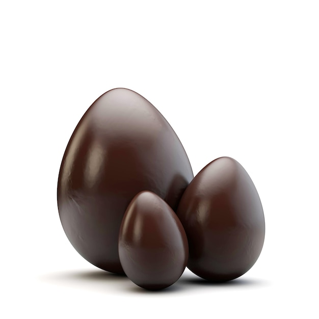 Groep van chocolade paaseieren geïsoleerd op een witte achtergrond 3D Render