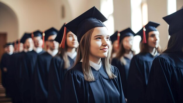 Groep van diverse internationale afgestudeerde studenten vieren afstudeersfeest Generative ai