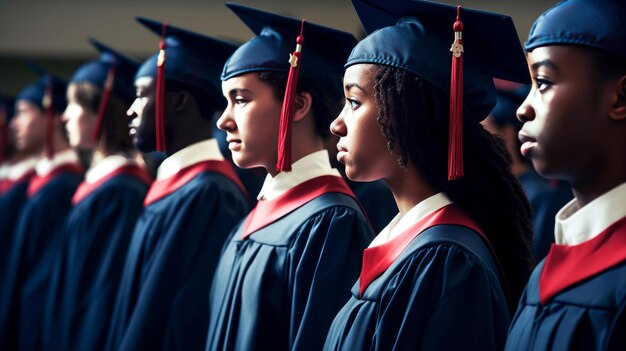 Groep van diverse internationale afgestudeerde studenten vieren afstudeersfeest Generative ai