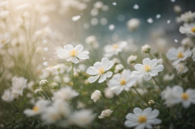 groep van kleine anemone witte bloemen op bos clearing witte bloem