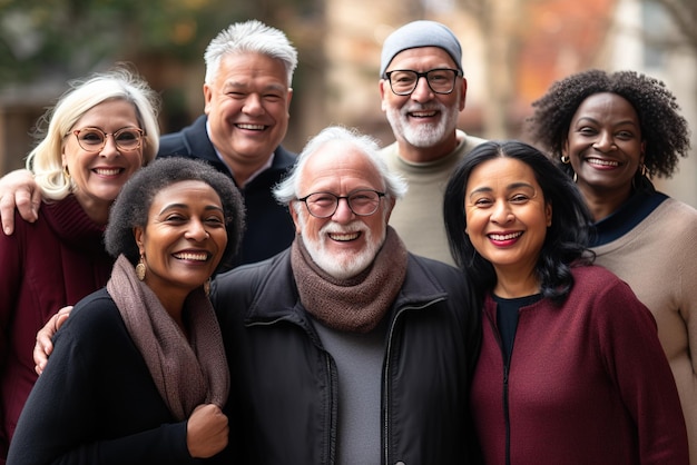 Groep van Senior Retirement Friends Geluk Multiraciale groep van gelukkige positieve ouderen mannen