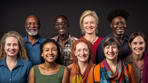 Foto groep verschillende mensen voor een donkere achtergrond