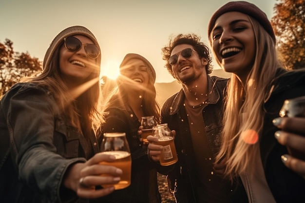 Groep vrienden bier drinken op een feestje