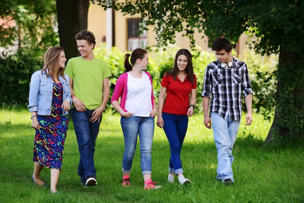 Groep vrienden in het park