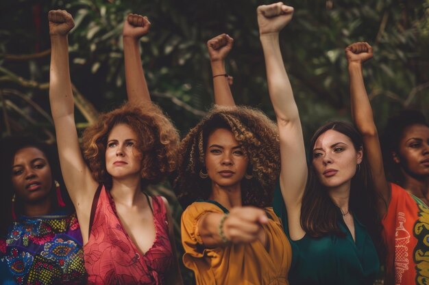 Foto groep vrouwen die samen staan in eenheid generatieve ai