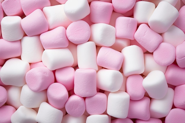 Foto groep witte en roze marshmallows gemaakt met generatieve ai-technologie