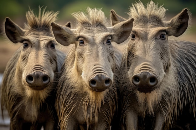 Foto groep wrattenzwijnen varkens close-up in het wild