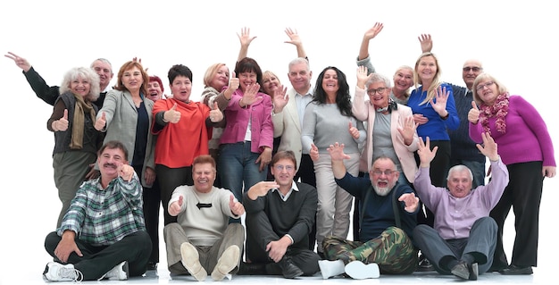 Foto groepen gelukkige volwassen mensen die hun succes laten zien
