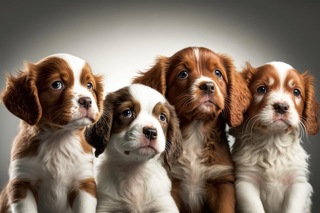 Groepsportret van schattige puppy's close-upfotografie Illustratie Generatieve AI