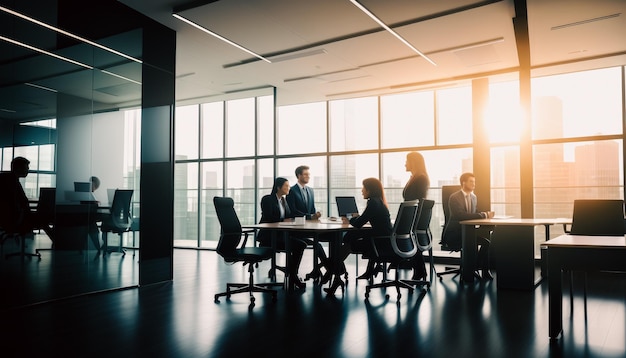 Groepsvergadering van zakenlieden op kantoor Beroepsvrouwen zakenlieden en kantoorwerkers werken in teamconferentie met projectplanning op de vergadertafel