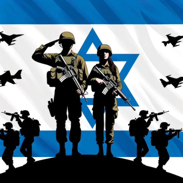 Groet aan prominente Israëlische soldaten bovenop een heuvel met de nationale vlag