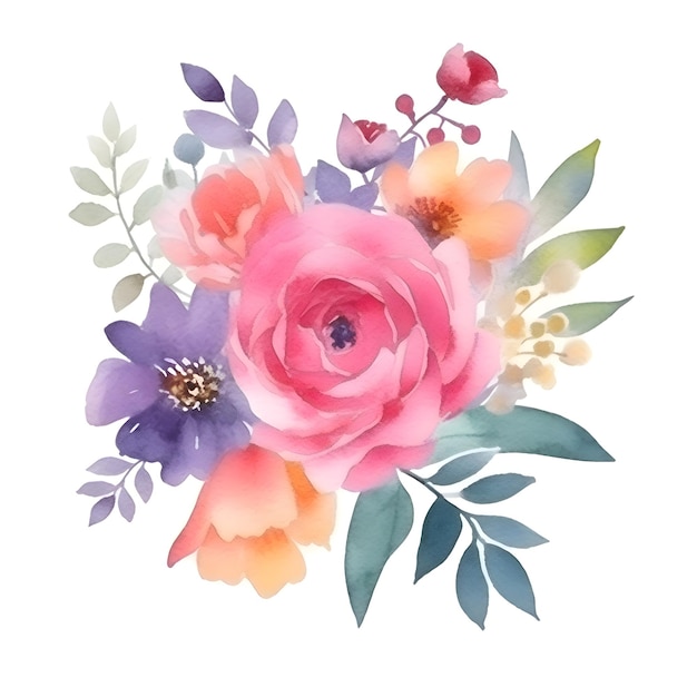 Groetekaartje met aquarelbloemen met de hand getekende illustratie