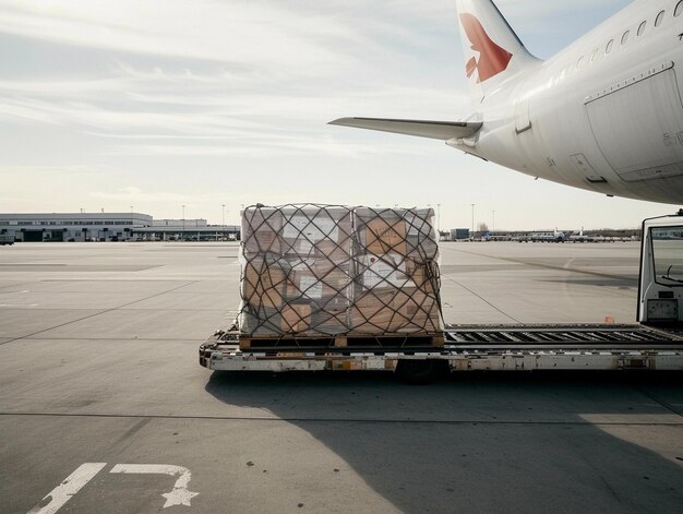 Grondpersoneel bereidt lading voor op een passagiersvliegtuig op de luchthaven