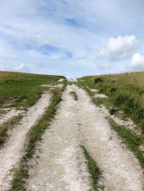 Foto grondweg langs het landschap