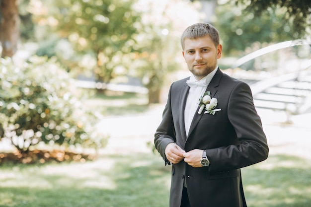 Groom in black tuxedo