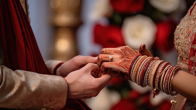 Жених надевает кольцо на палец невесты Генеративный искусственный интеллект