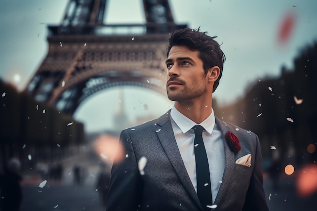 Groom in Paris travel man with landscape travel blog