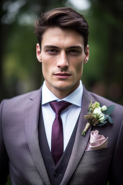 Groom in a purple suit