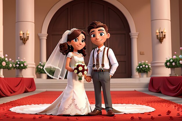 Foto lo sposo cammina lungo la navata con la mano sulla sposa guardando al futuro