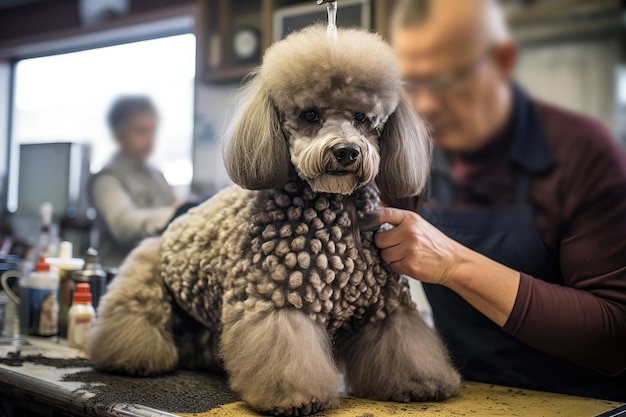 Groomer Trimming Poodles Fur Into An Intricate Pattern Generative AI