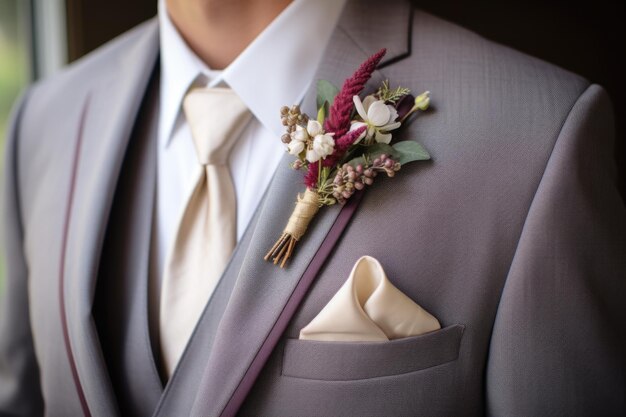 Grooms suit with boutonniere attached