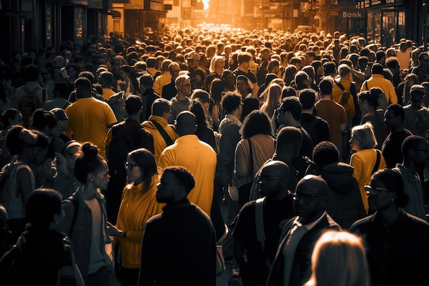 groot aantal mensen op een drukke straat in een drukke stad