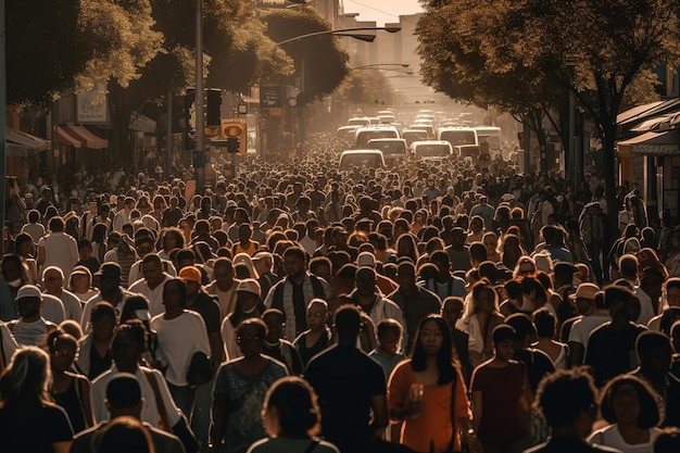 groot aantal mensen op een drukke straat in een drukke stad