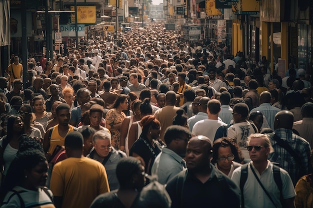 groot aantal mensen op een drukke straat in een drukke stad