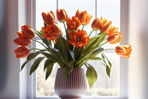 Groot boeket oranje tulpen op lichte achtergrond