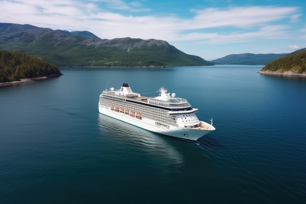 Groot cruiseschip in fjorden Toerisme vakantie en zomerreizen Generatieve AI