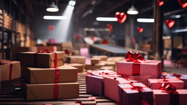 Foto groot magazijn van valentijnsdag geschenken verkoop en levering van goederen