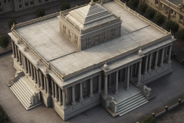 Groot neoklassiek gebouw met torenhoge kolommen van bovenaf gezien Generatieve AI