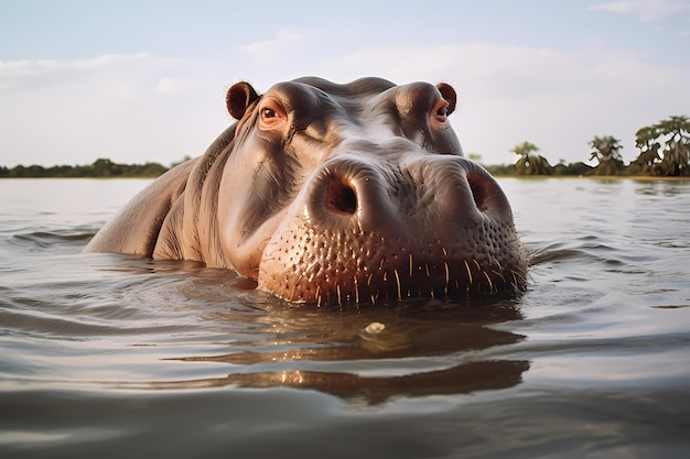 Groot nijlpaard wentelt zich in het water