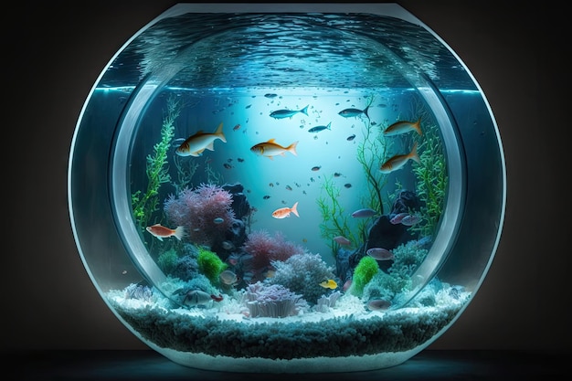 Groot rond aquarium met lege ruimte en verlichte bodem