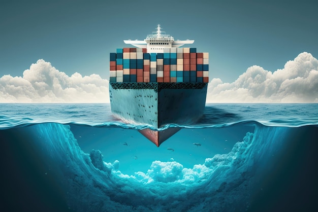 Groot vrachtcontainerschip in de zee Generatieve AI