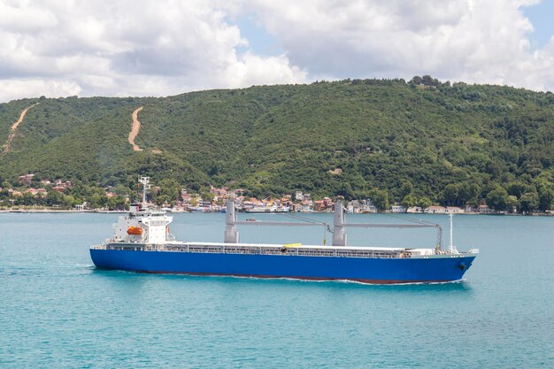 Groot vrachtschip op zonnige dag