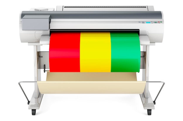 Foto grootformaat printerplotter met guineese vlag 3d-weergave geïsoleerd op een witte achtergrond