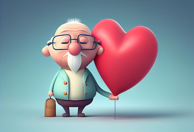 Grootouder houdt hartballon vast met glimlachend Genereer Ai