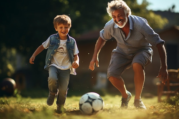 Grootvader voetballen met zijn kleinzoon Generatieve Ai