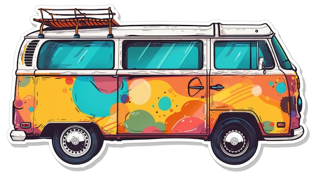 Groovy cartoon sticker hippy vibrant retro inspired design exuding a whimsical and psychedelic charm perfect funky and eclectic touch