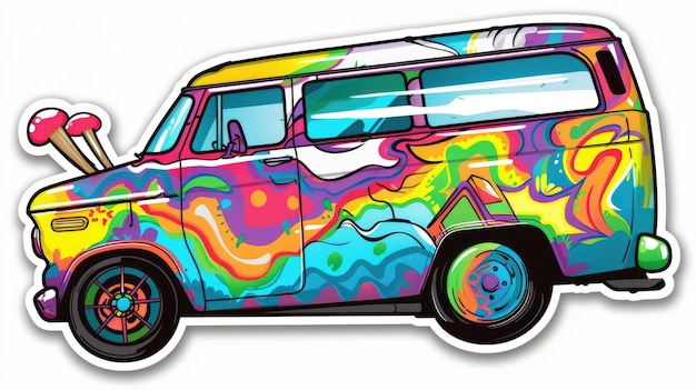 Foto groovy cartoon sticker label psychedelisch hippie zelfkleppapier met drukpatroon levendige en eclectische ontwerpelementenbanner wanddecoraties interieurdecoratie visuele afstemming